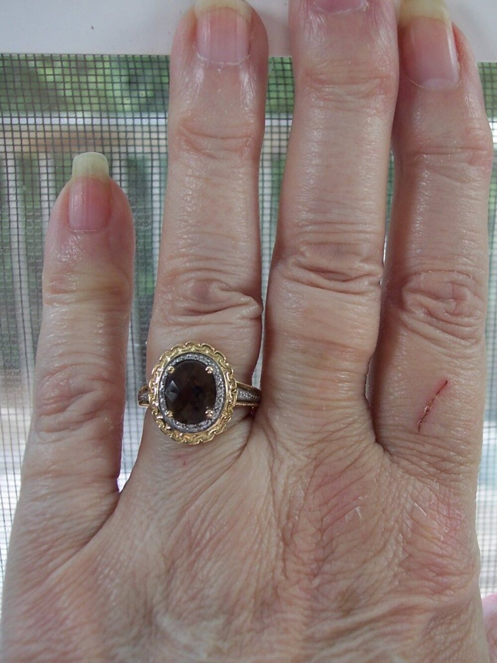 14K Yellow Gold Smoky Quartz & Diamond Halo Ring Women's Size 7 - Picture 11 of 12